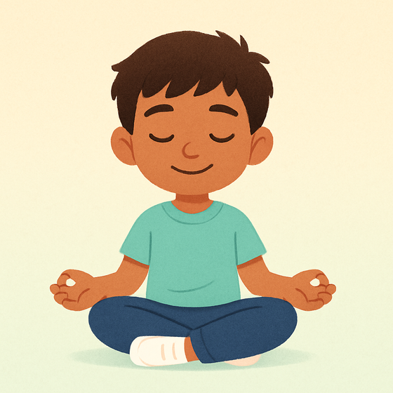 Boy sitting crisscross with eyes closed, meditating peacefully
